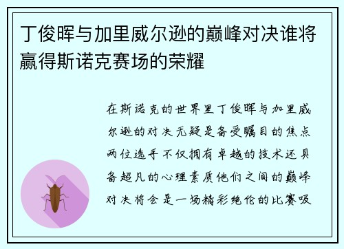丁俊晖与加里威尔逊的巅峰对决谁将赢得斯诺克赛场的荣耀